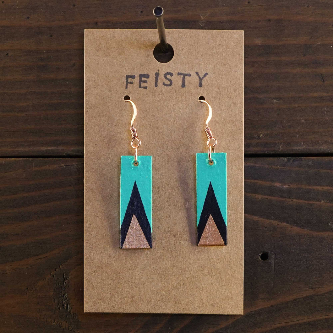 Feisty - Turquoise, Black & Copper - Lightweight Rectangle Earrings