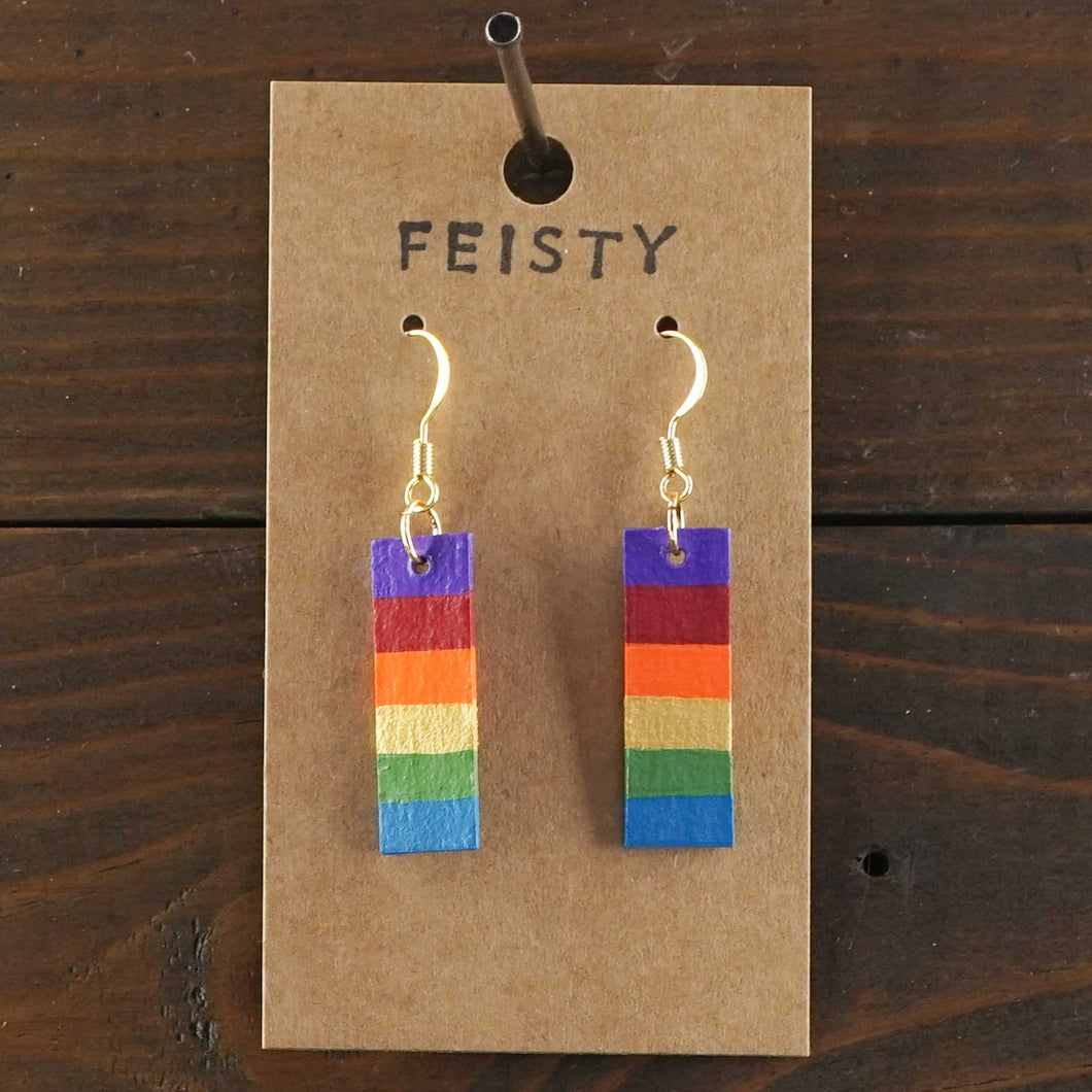 Feisty - Rainbow & Gold - Lightweight Rectangle Earrings