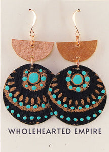 Turquoise, Black & Copper - Big Geometric Earrings