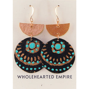 Turquoise, Black & Copper - Big Geometric Earrings