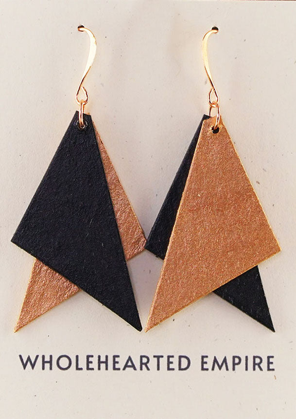 Black & Copper Triangles - Big Geometric Earrings