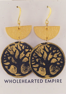 Black & Gold Tree - Big Geometric Earrings