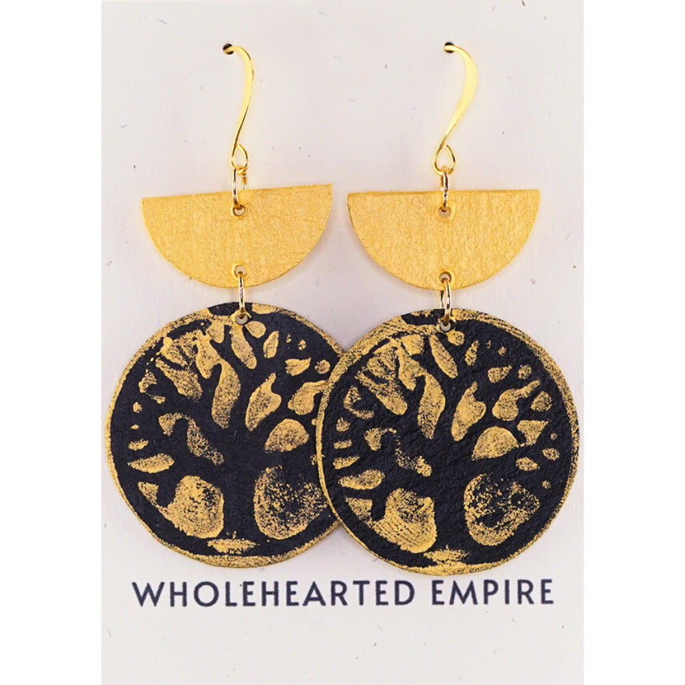 Black & Gold Tree - Big Geometric Earrings