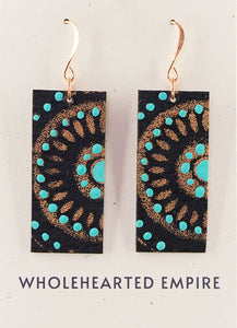 Turquoise, Black & Copper - Big Rectangle Earrings