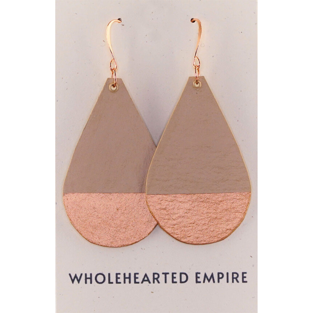 Tan & Copper - Big Teardrop Earrings