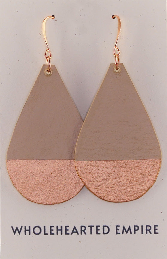 Tan & Copper - Big Teardrop Earrings