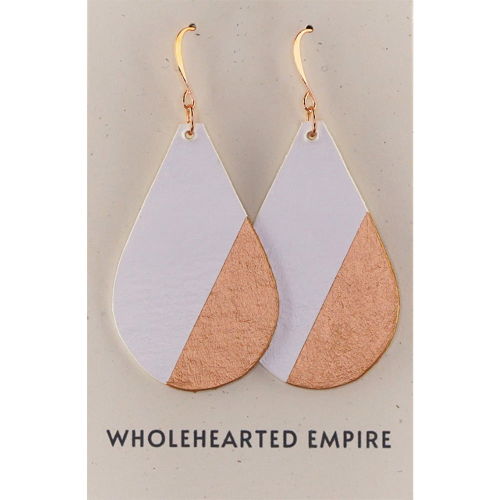 White & Copper - Big Teardrop Earrings