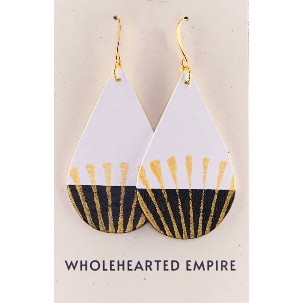 White, Black & Gold - Big Teardrop Earrings