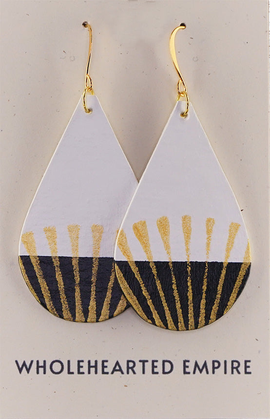 White, Black & Gold - Big Teardrop Earrings