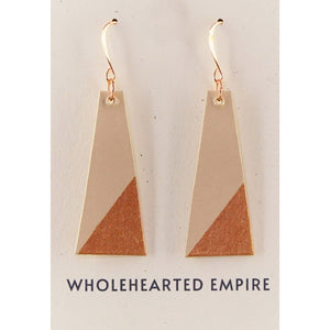 Beige & Copper - Long Geometric Earrings