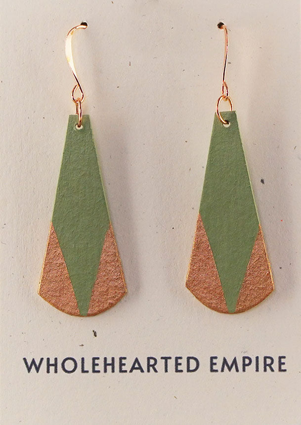 Green & Copper - Long Teardrop Earrings