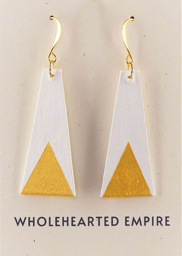 White & Gold - Long Geometric Earrings