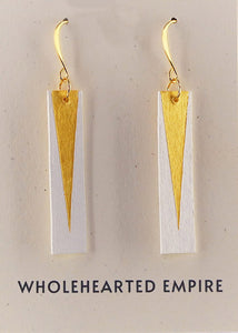 White & Gold - Long Rectangle Earrings