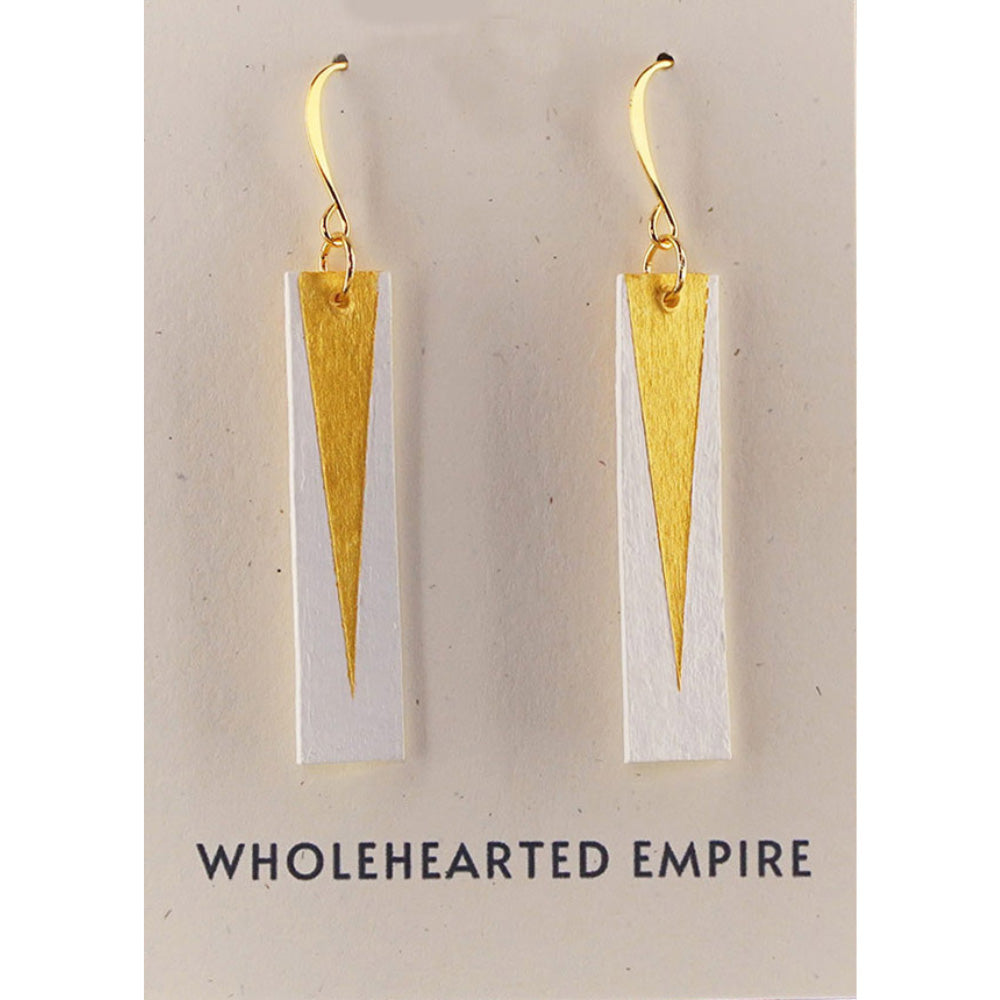 White & Gold - Long Rectangle Earrings