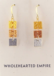 Mixed Metal- Hammered Finish - Long Rectangle Earrings