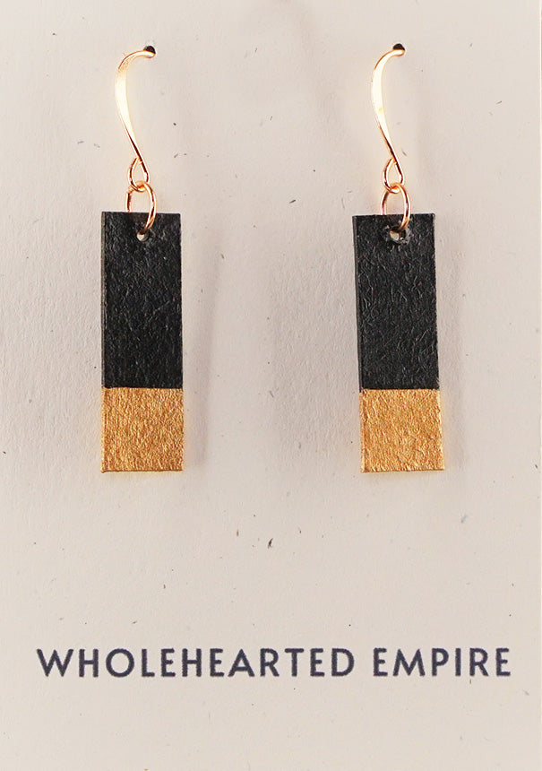 Black & Copper - Small Rectangle Earrings