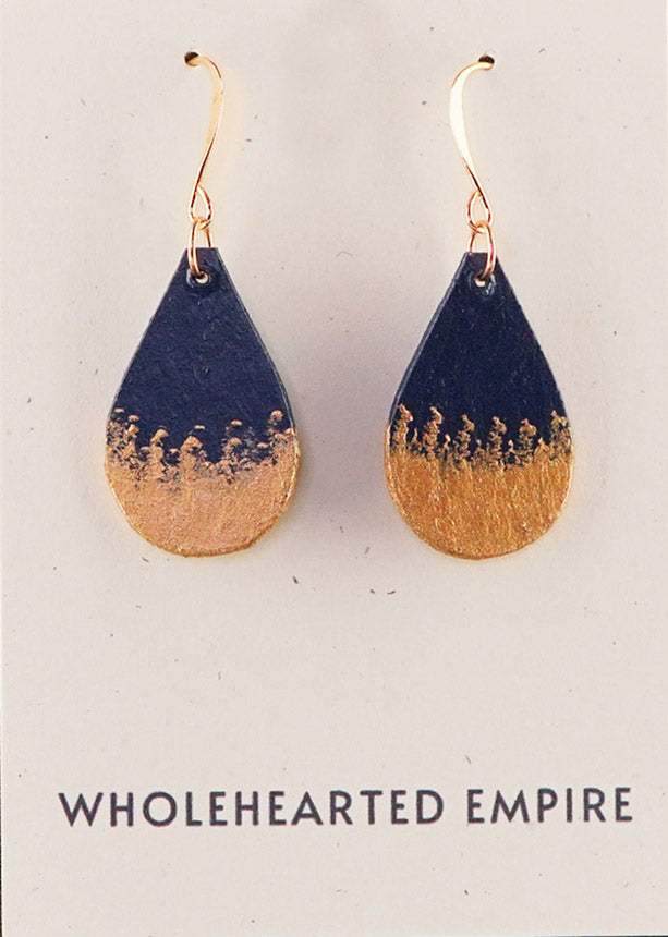 Navy & Copper - Small Teardrop Earrings