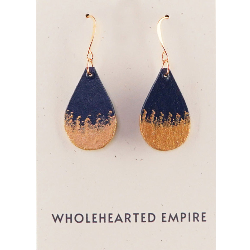 Navy & Copper - Small Teardrop Earrings