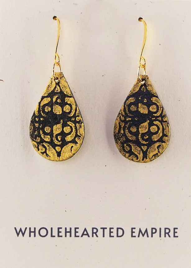 Black & Gold - Small Teardrop Earrings