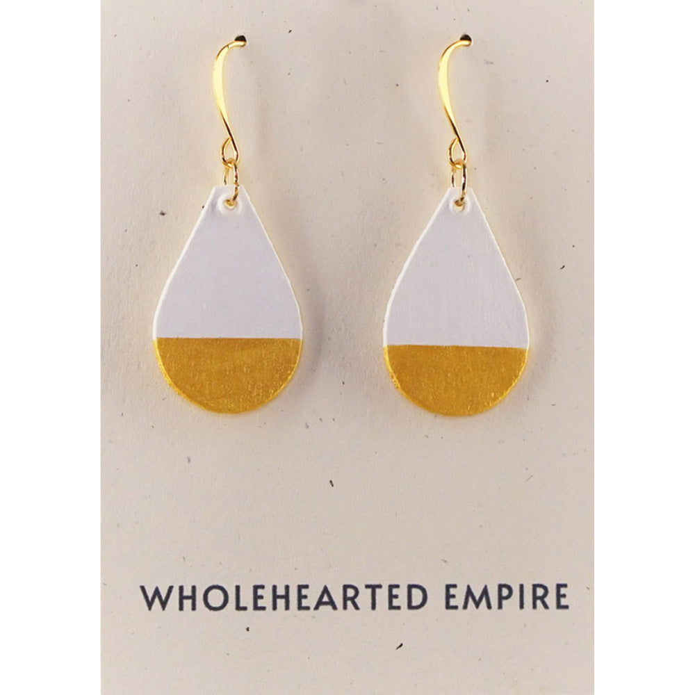 White & Gold - Small Teardrop Earrings