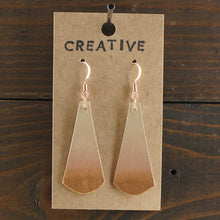 Load image into Gallery viewer, Lightweight, handmade, teardrop statement earrings. Gradient hand painted in tan and copper. Made from recycled paper.
