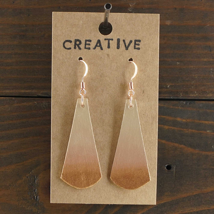 Lightweight, handmade, teardrop statement earrings. Gradient hand painted in tan and copper. Made from recycled paper.
