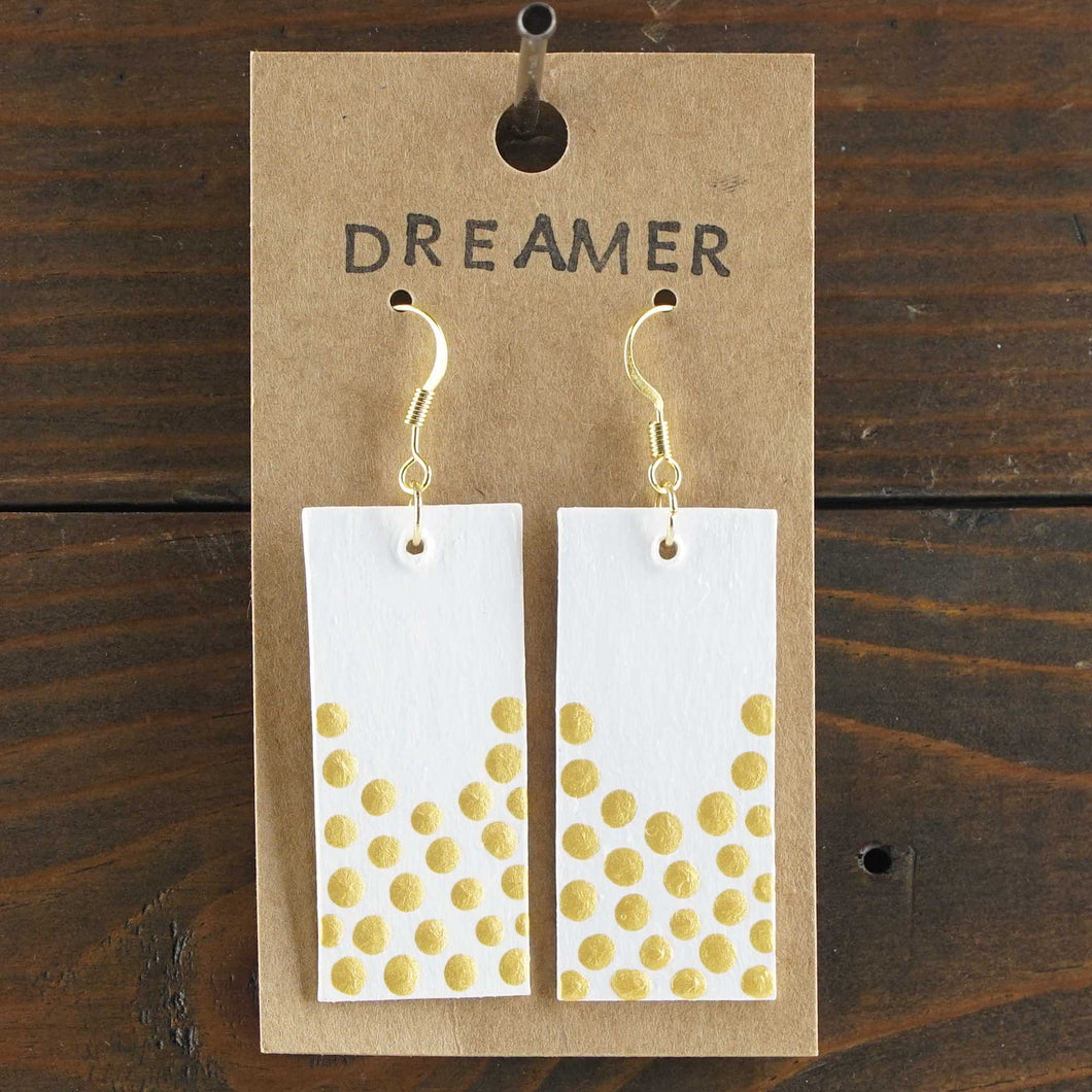 Dreamer - White & Gold - Lightweight Rectangle Earrings