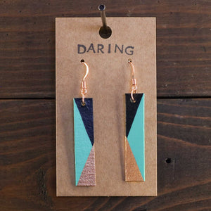 Daring - Turquoise, Black & Copper - Lightweight Rectangle Earrings