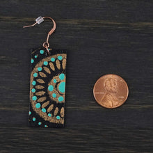 Load image into Gallery viewer, Dreamer - Black, Turquoise &amp; Copper - Lightweight Rectangle Earrings
