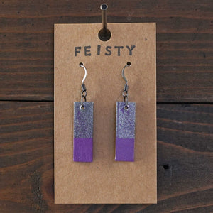 Feisty - Purple & Pewter - Lightweight Rectangle Earrings