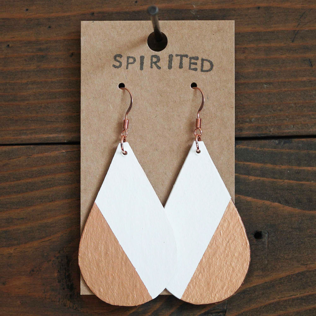 Spirited - White & Copper - Lightweight Teardrop Earrings