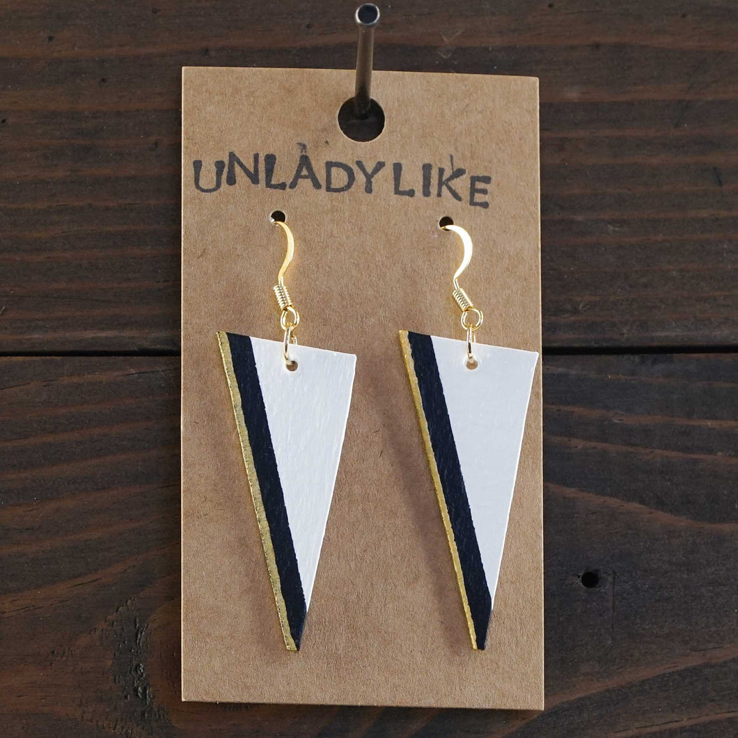 Unladylike - White, Black & Gold - Lightweight Triangle Earrings